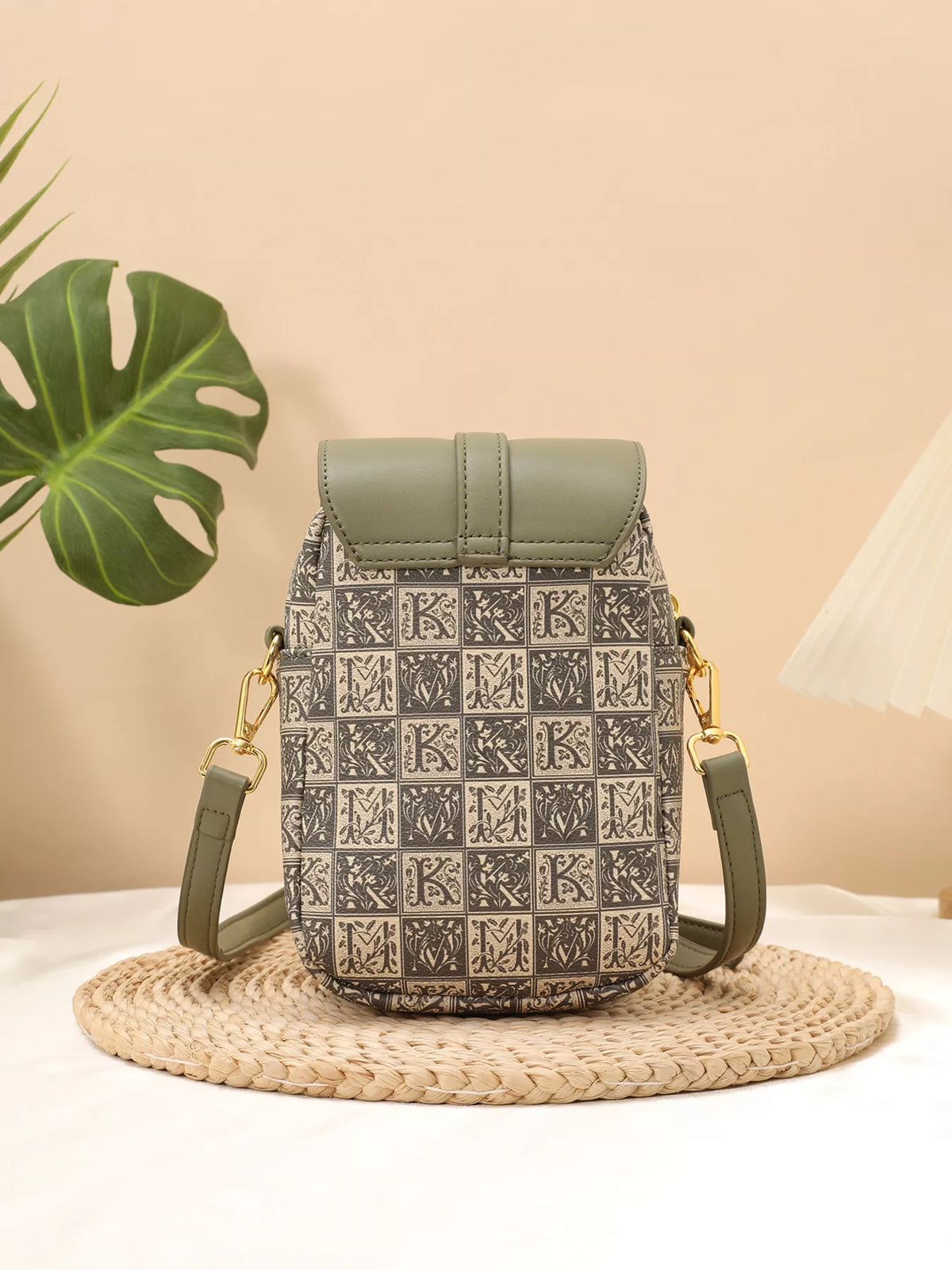 Modern Finesse Matcha Print PU Leather Crossbody Bag