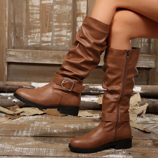 Modern Finesse Buckle Drift Slouchy Mid-Calf Boots