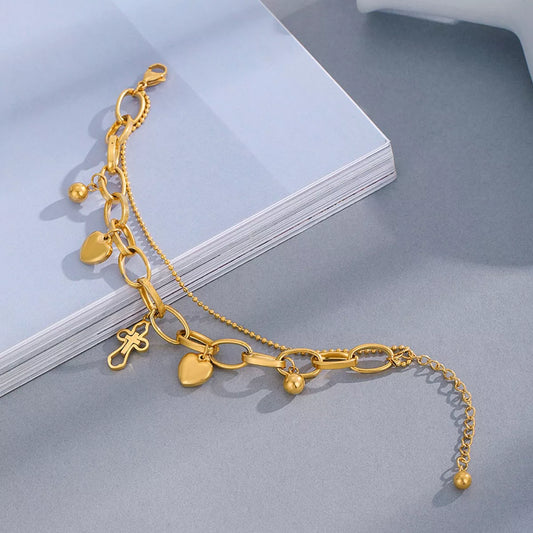 HOF Noelle Cross and Heart Charm Bracelet