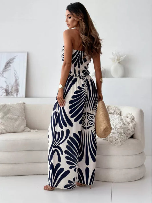 Modern Finesse Selene Printed Strapless Wide-Leg Jumpsuit