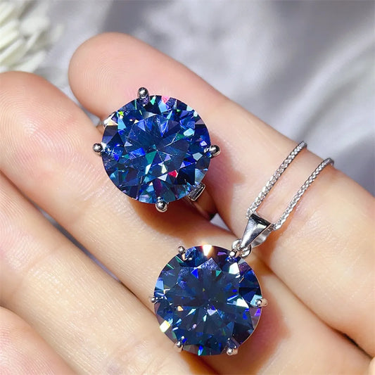 House Of Finesse Royal Duet 10 Carat Moissanite Jewelry Set in royal blue