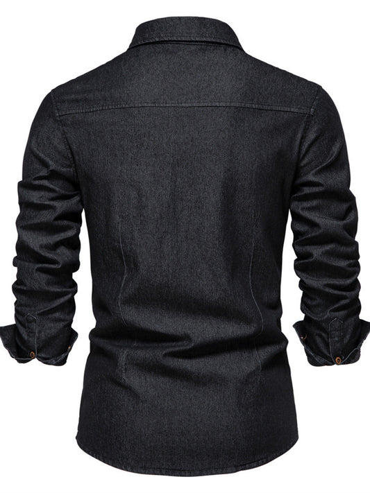 Modern Finesse Atlas Men's Button Up Denim Shirt with Chest Pocket — Extended Sizes