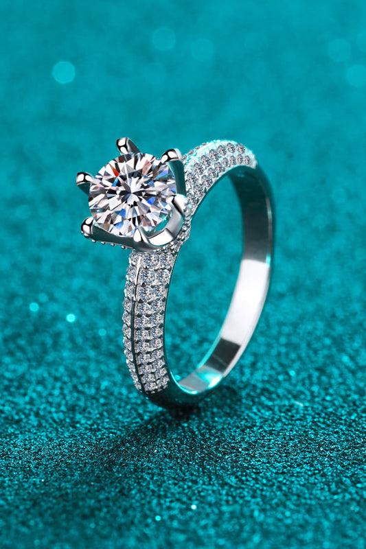 HOF Amara 2 Carat Moissanite 925 Sterling Silver Side Stone Ring