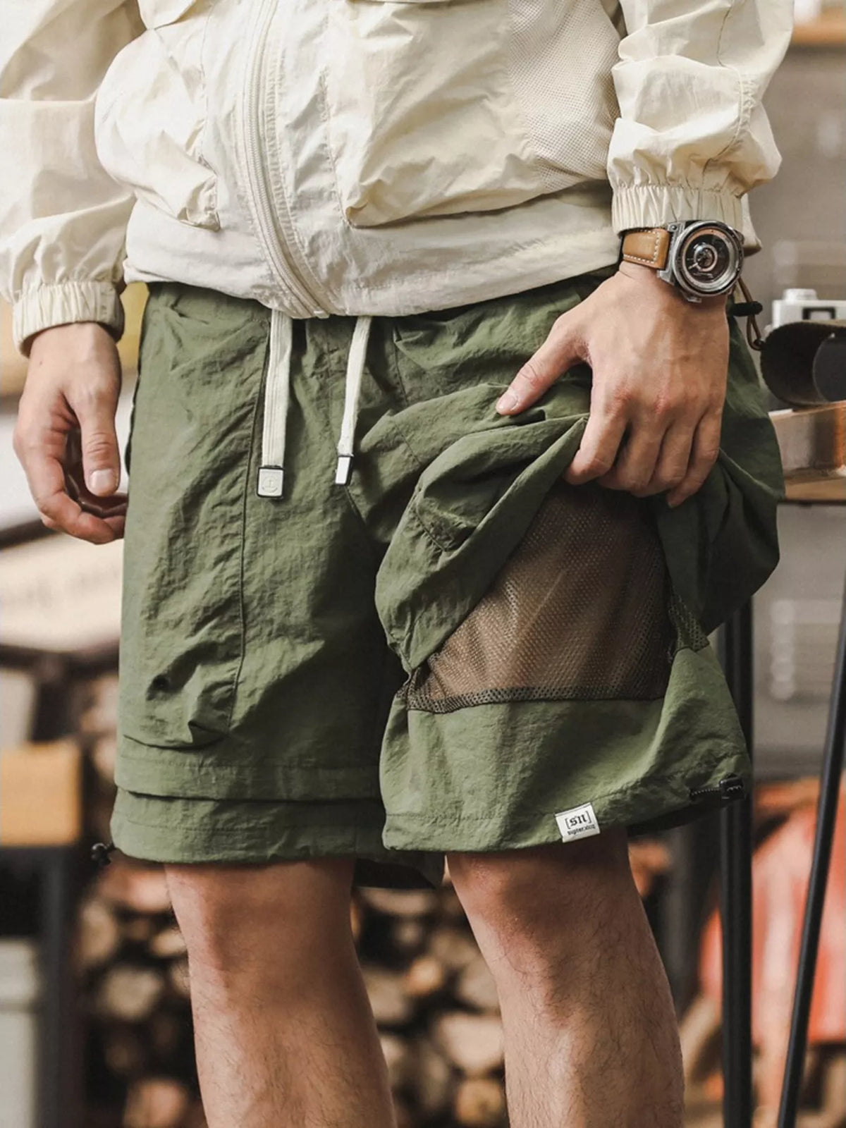 Modern Finesse Camden Men's Multiple Pocket Layered Cargo Shorts with Drawstring Hem — Extended Sizes