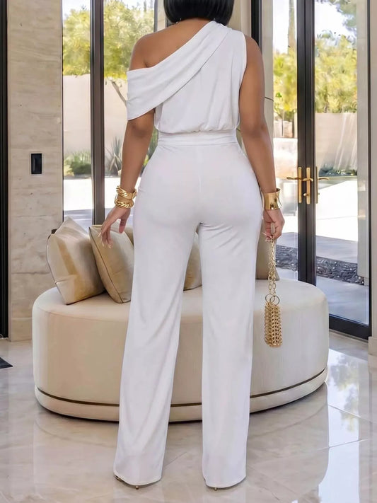 Modern Finesse Noelle One-Shoulder Draped Wide-Leg Jumpsuit