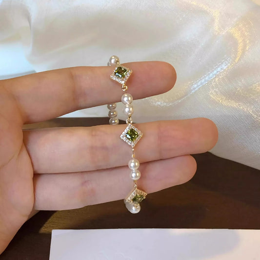 HOF Celine Pearl Zircon Chain Geometric Bracelet