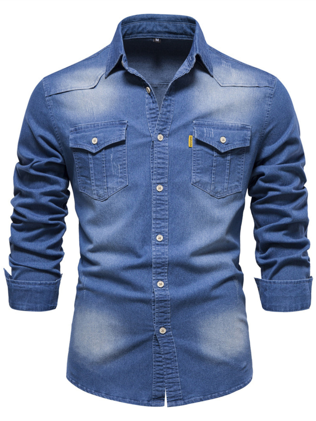 Modern Finesse Atlas Men's Button Up Denim Shirt with Chest Pocket — Extended Sizes