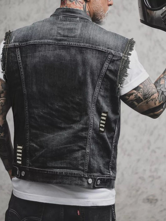 Modern Finesse Atlas Men's Button Up Denim Vest — Extended Sizes