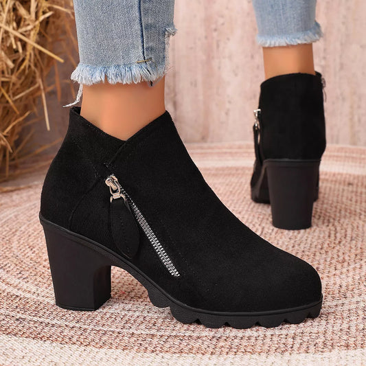 Modern Finesse Hazel Round-Toe Block Heels Boots