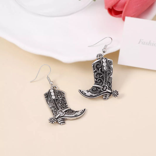 HOF Jade Vintage Western Cowboy Boot Dangle Earrings