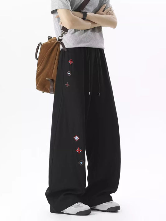 Modern Finesse Mercer Men's Embroidered Wide-Leg Casual Pants