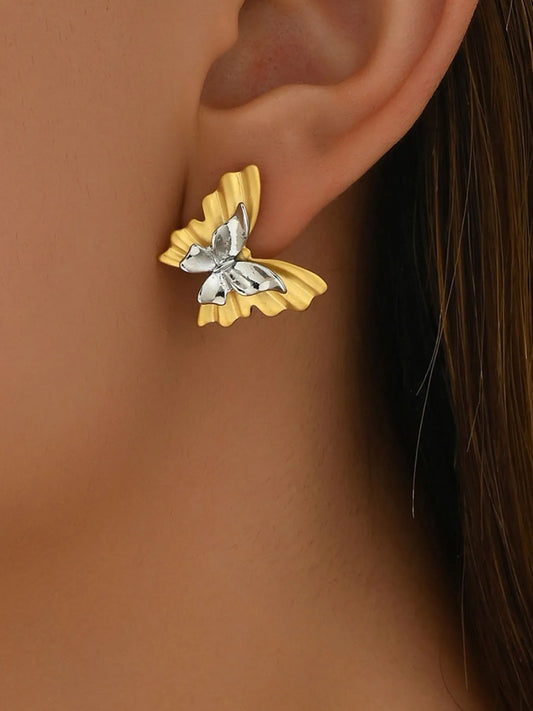HOF Calla Two-Tone Stainless Steel Butterfly Earrings