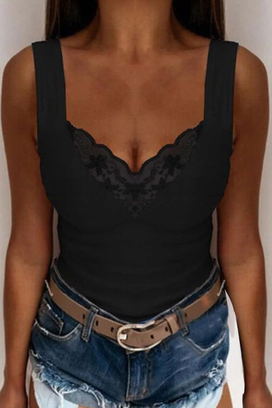 Modern Finesse Arden Lace Detail V-Neck Tank — Extended Sizes