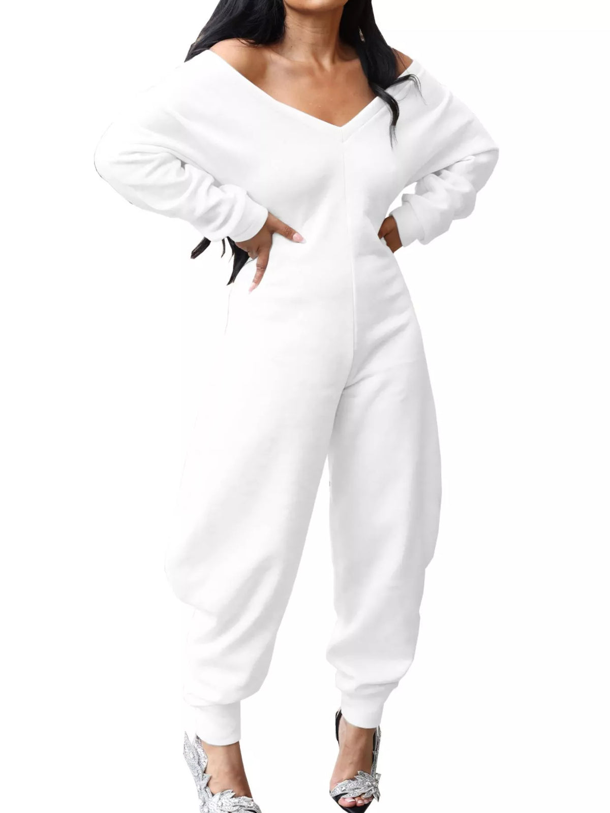 Modern Finesse Seren Off-Shoulder Long Sleeve Casual Jumpsuit