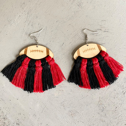 HOF Mira Fringe Detail Football Shape Wooden Dangle Earrings