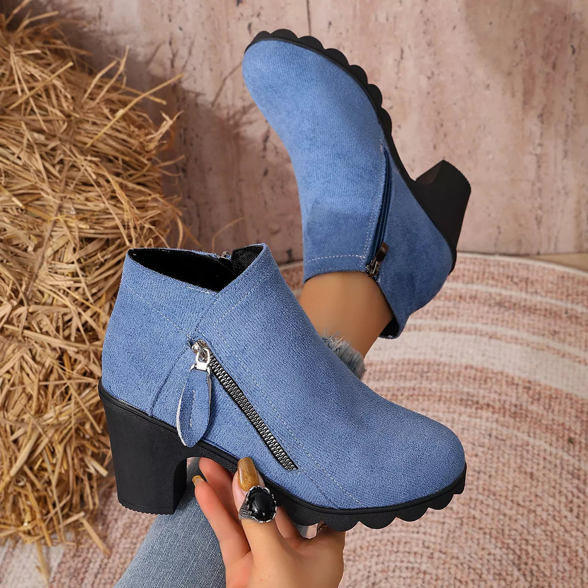 Modern Finesse Hazel Round-Toe Block Heels Boots