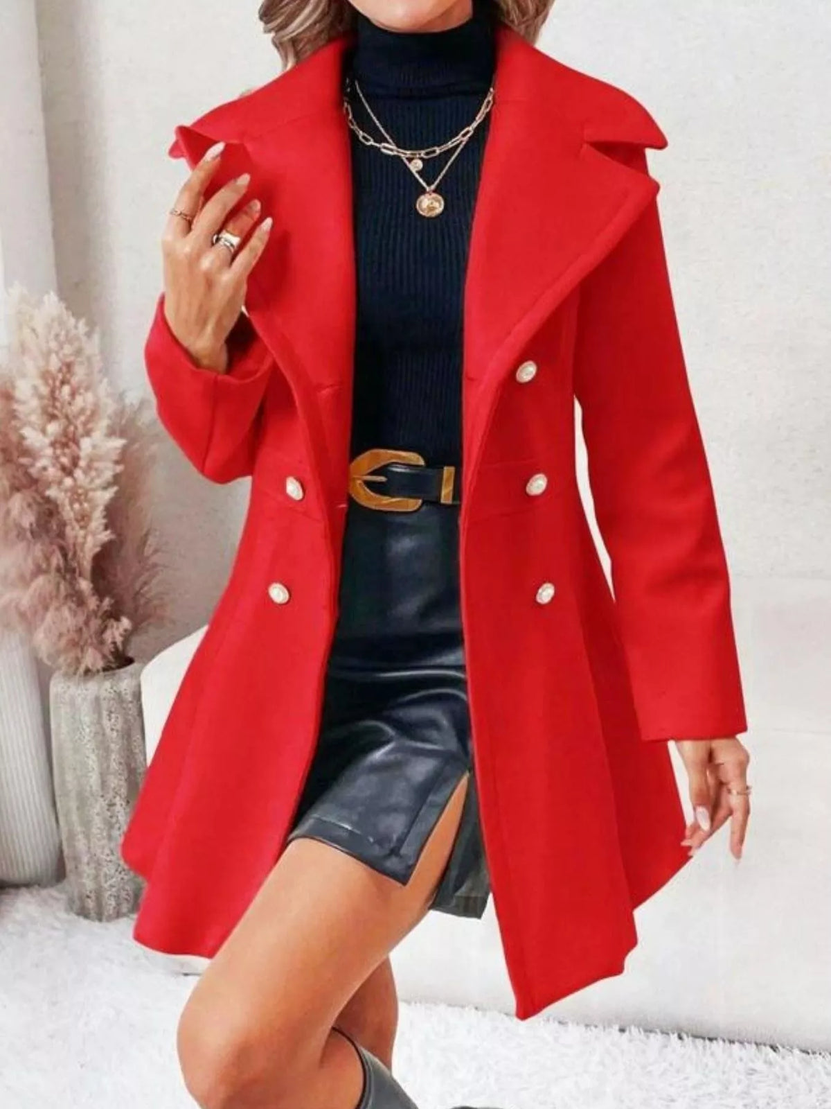 Modern Finesse Celine Double-Breasted Peplum Coat