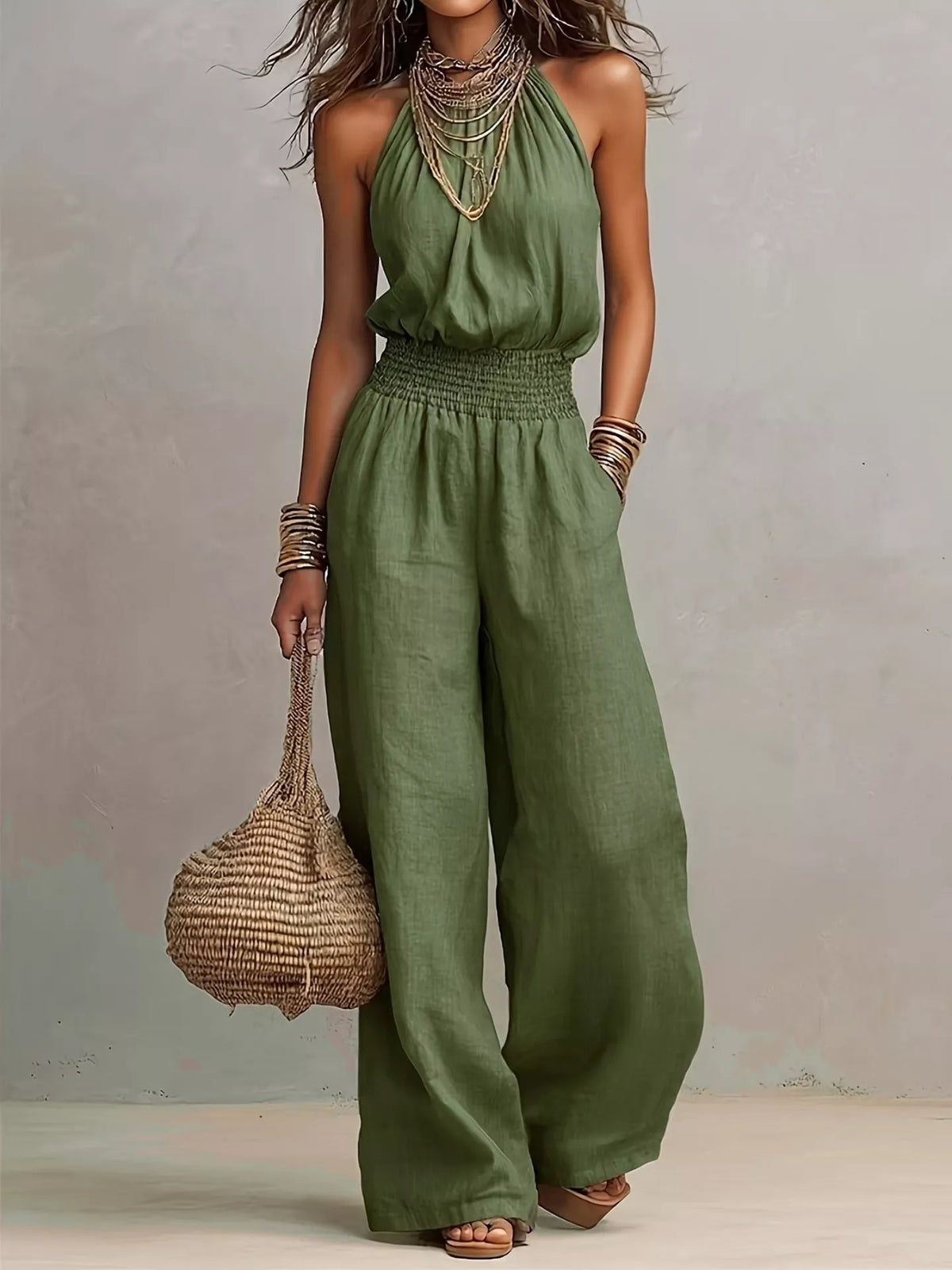 Modern Finesse Lena Halter Neck Wide-Leg Jumpsuit