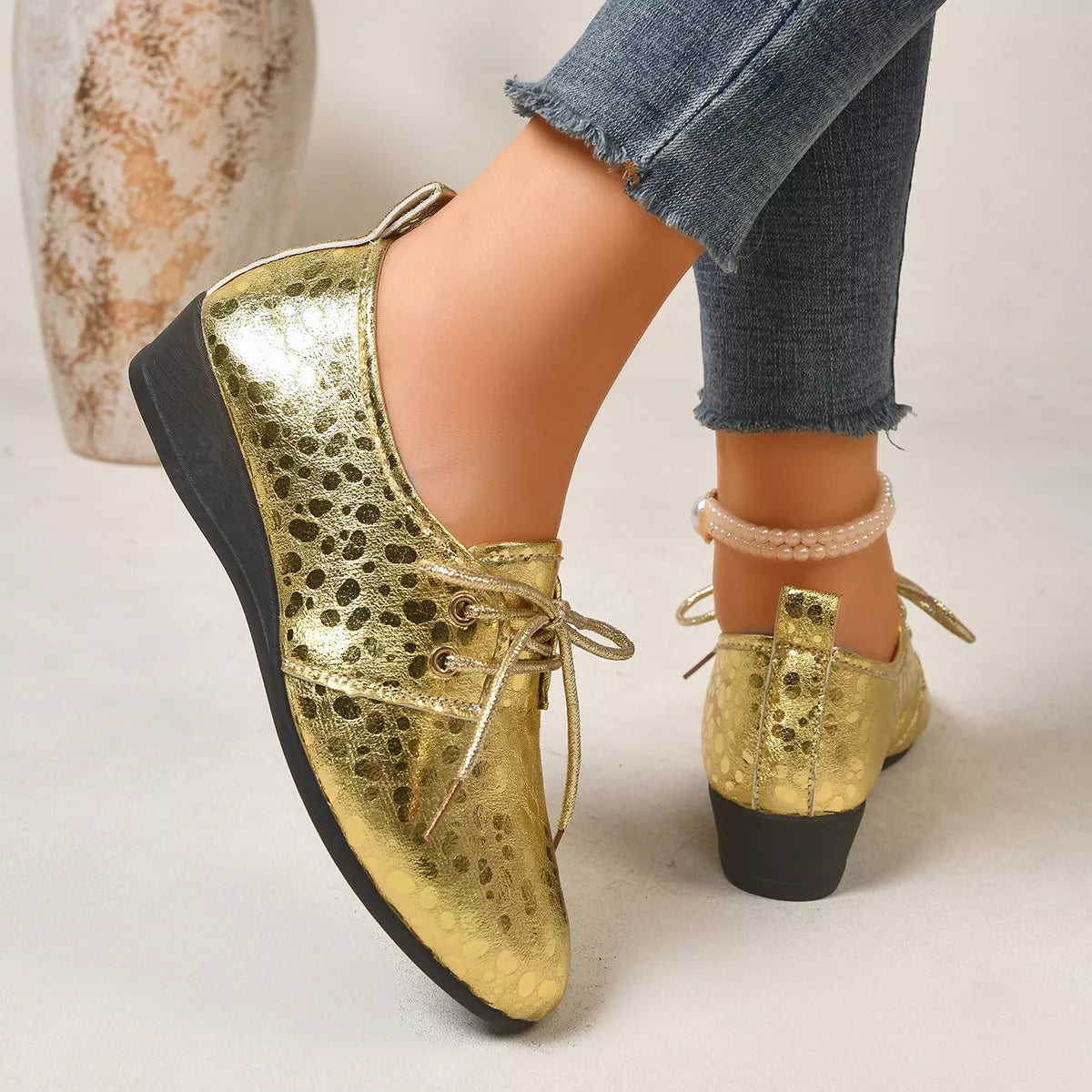 Modern Finesse Lustre Point-Toe Wedge Loafers