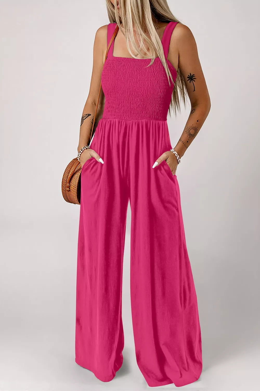 Modern Finesse Zora Smocked Bodice Wide-Leg Jumpsuit