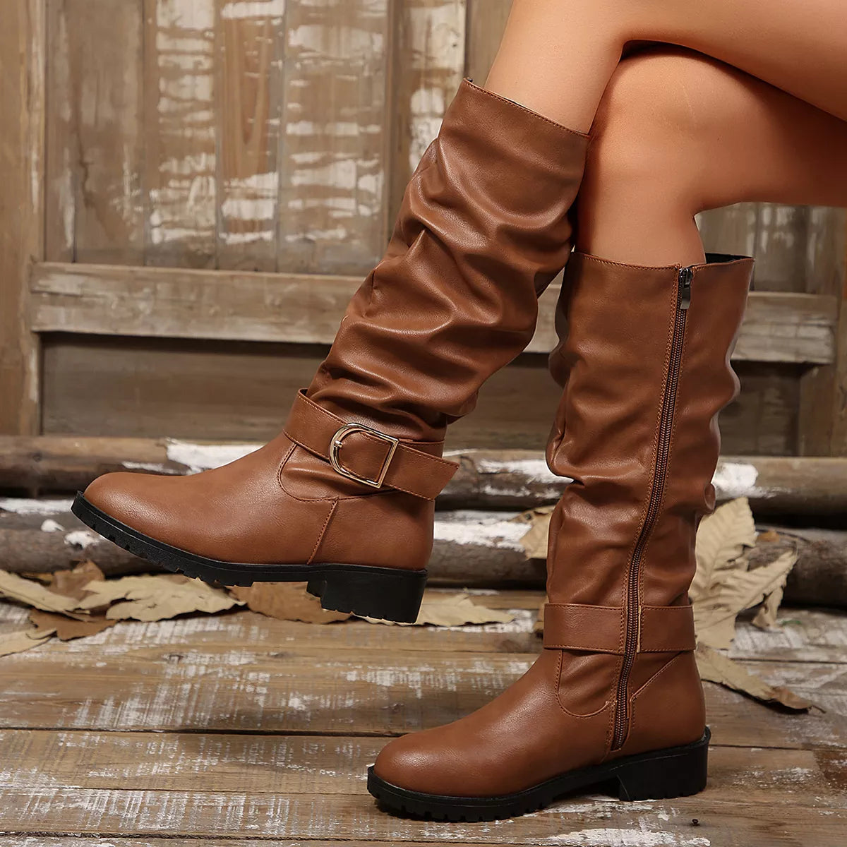 Modern Finesse Buckle Drift Slouchy Mid-Calf Boots