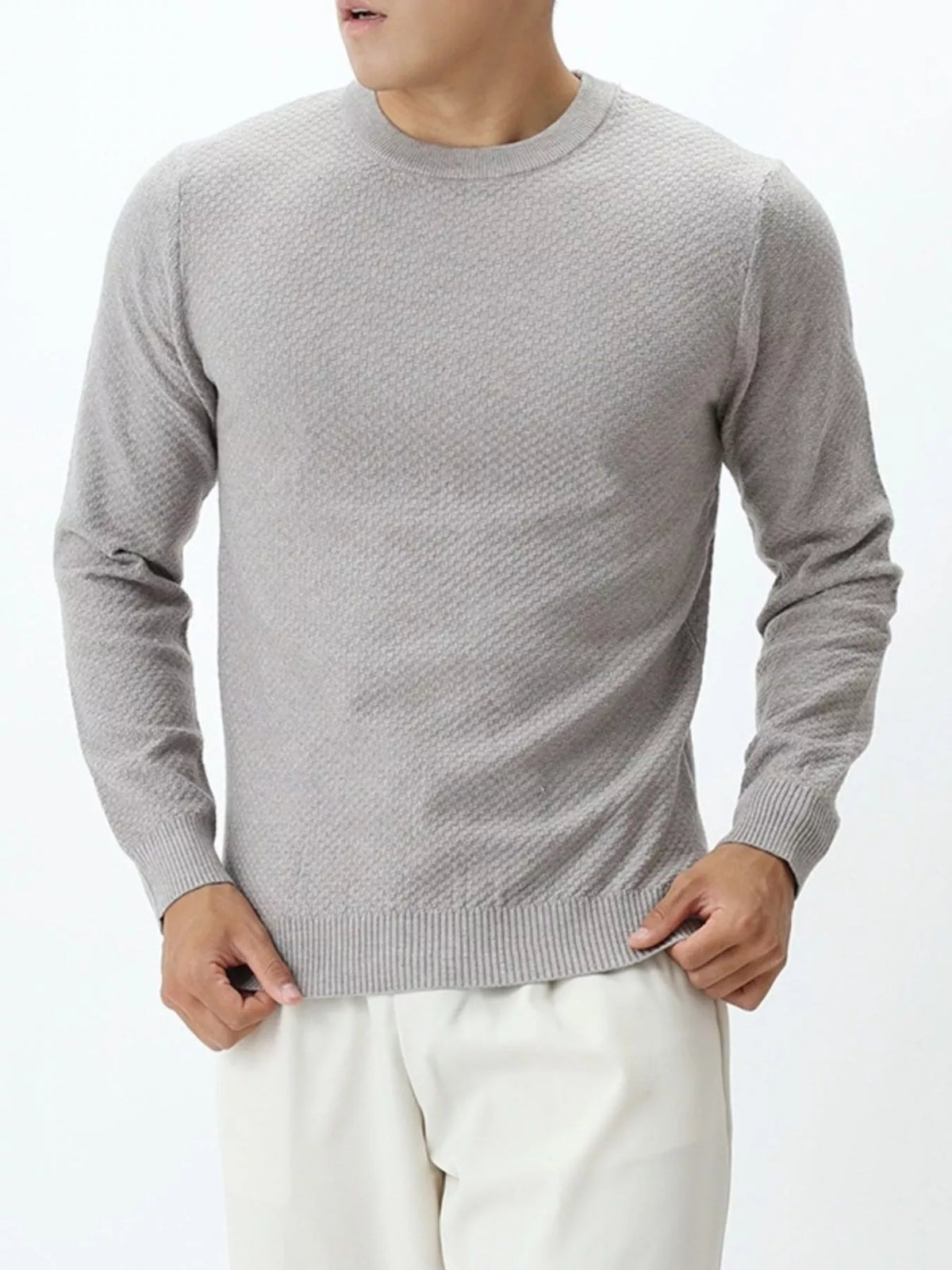 Modern Finesse Atlas Men's Textured Crew Neck Sweater — Extended Sizes