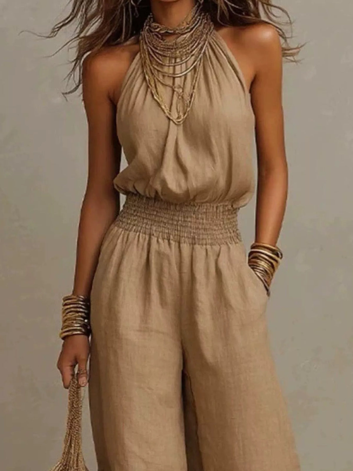 Modern Finesse Lena Halter Neck Wide-Leg Jumpsuit