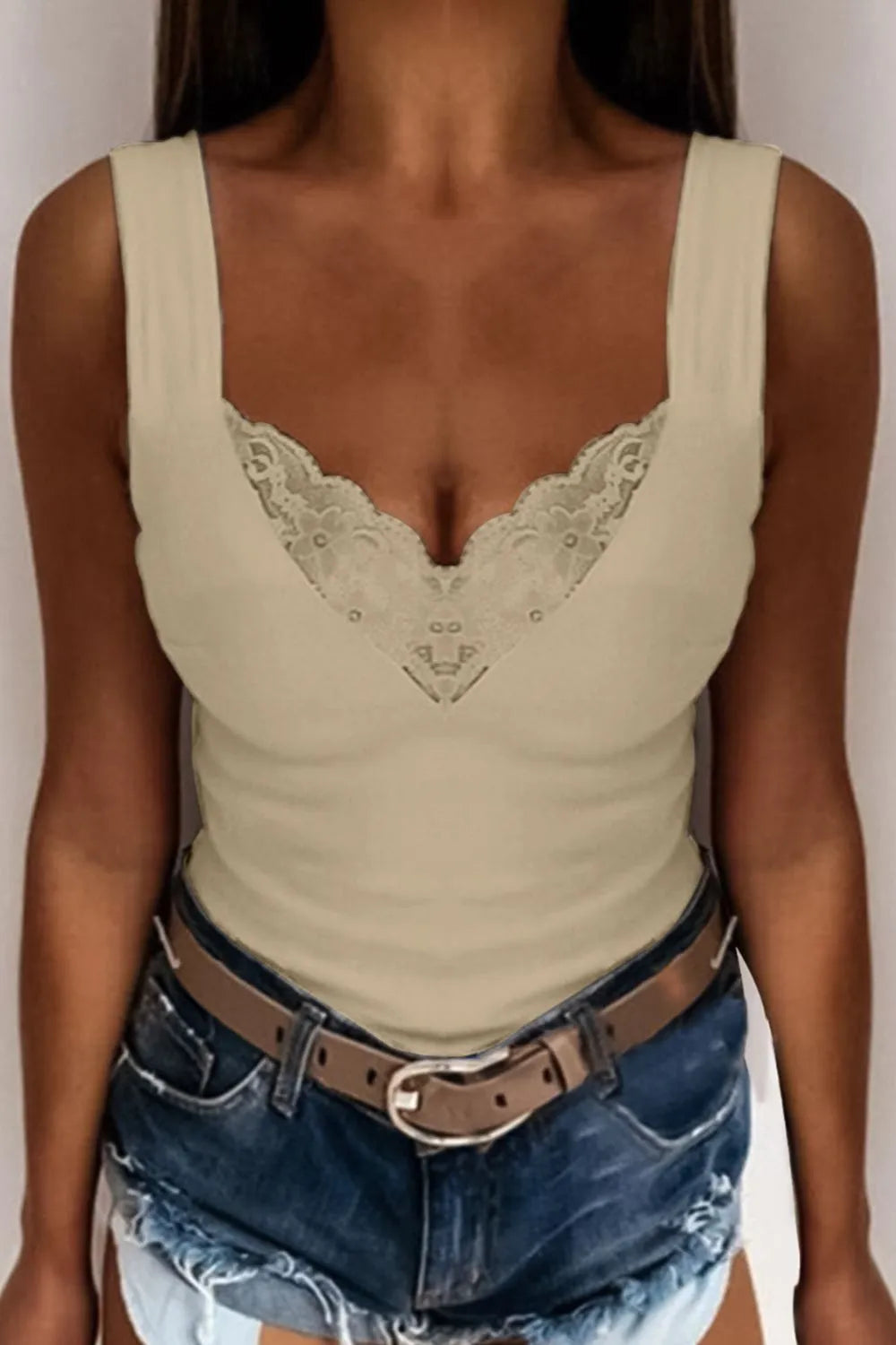 Modern Finesse Arden Lace Detail V-Neck Tank — Extended Sizes