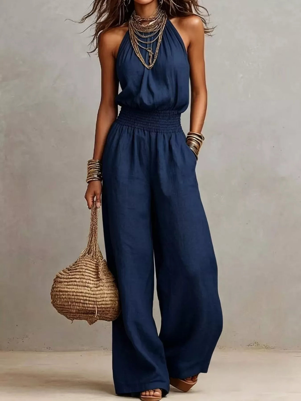 Modern Finesse Lena Halter Neck Wide-Leg Jumpsuit