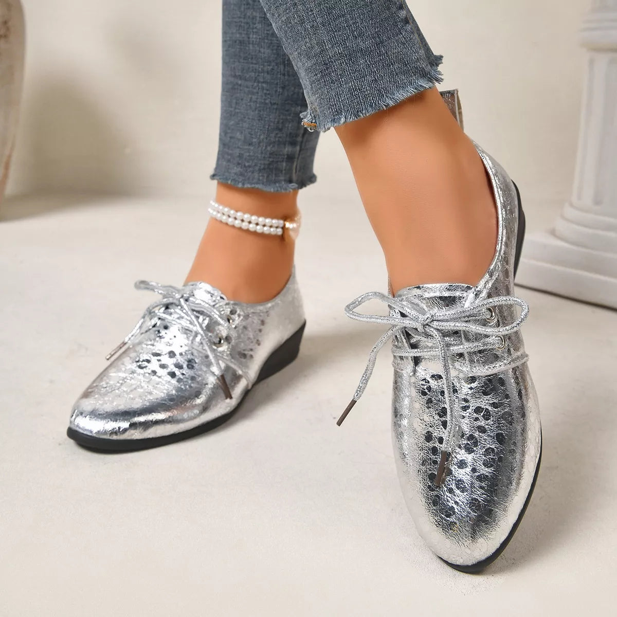 Modern Finesse Lustre Point-Toe Wedge Loafers