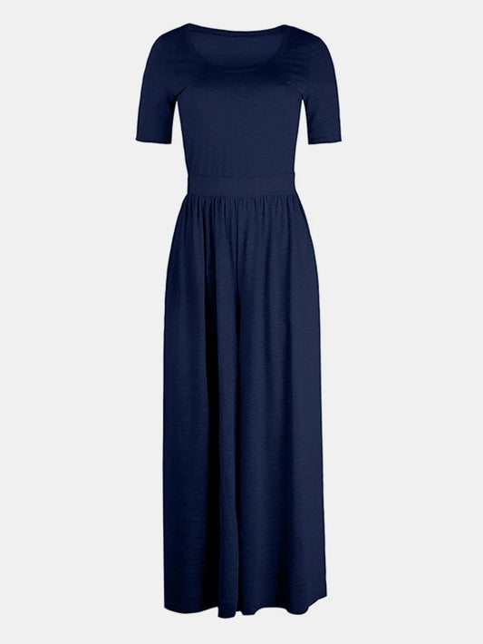 Modern Finesse Indigo Scoop Neck Short Sleeve Jumpsuit