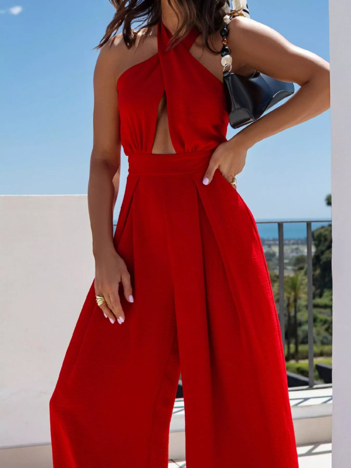 Modern Finesse Kaia Halter Neck Cut-Out Wide-Leg Jumpsuit