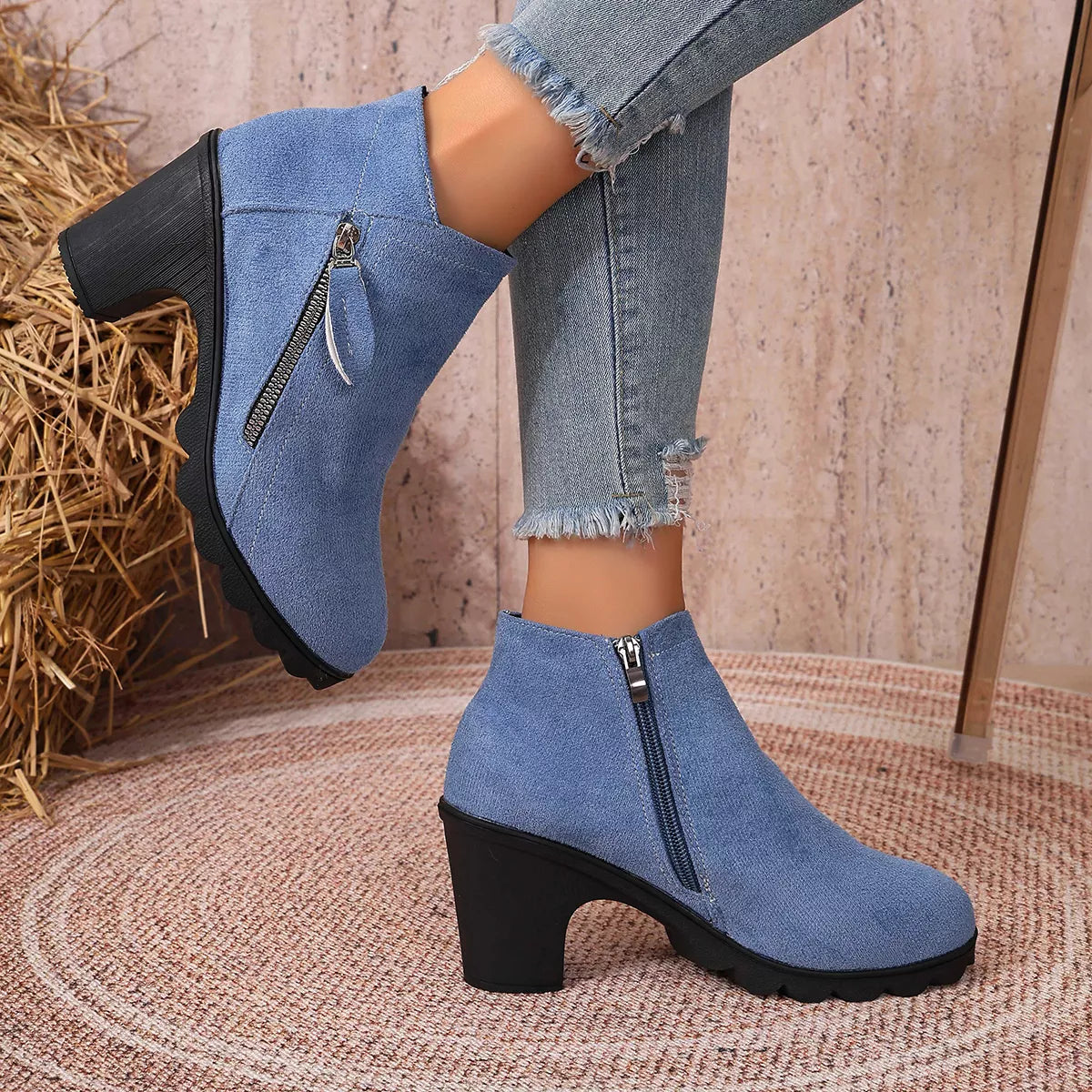 Modern Finesse Hazel Round-Toe Block Heels Boots