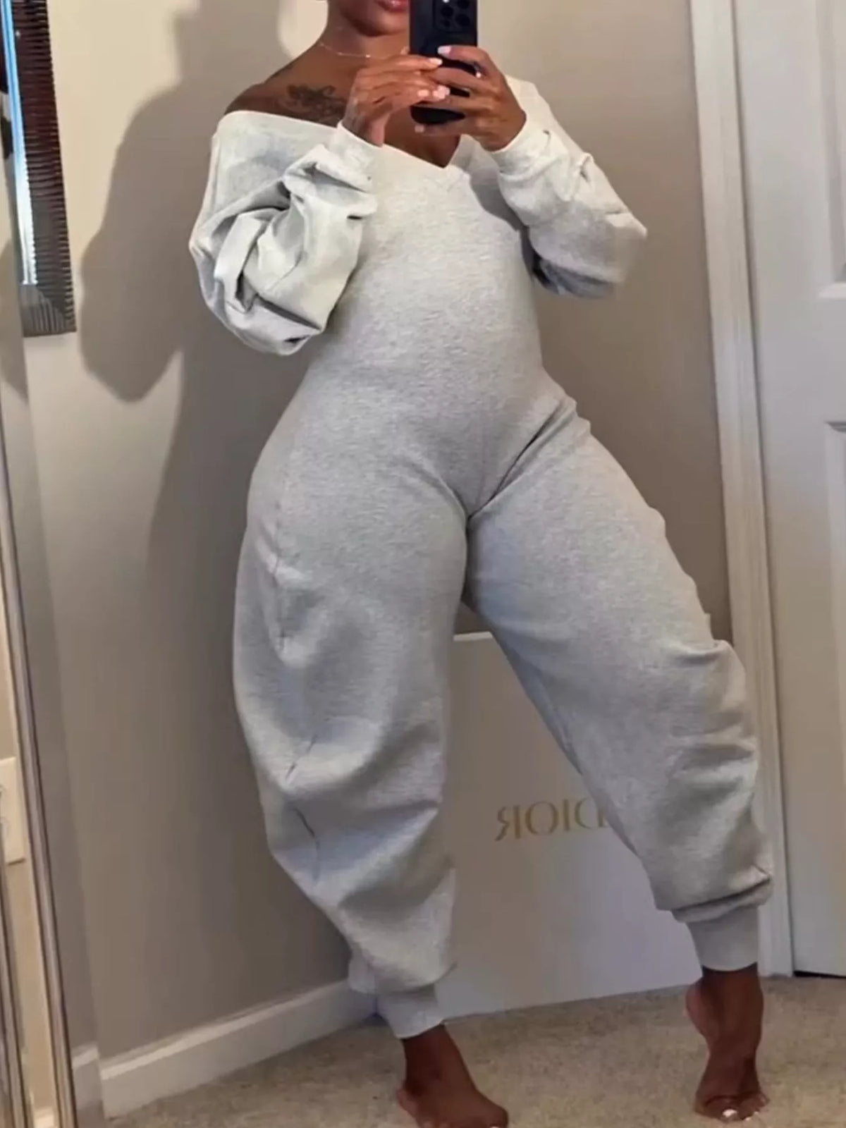 Modern Finesse Seren Off-Shoulder Long Sleeve Casual Jumpsuit