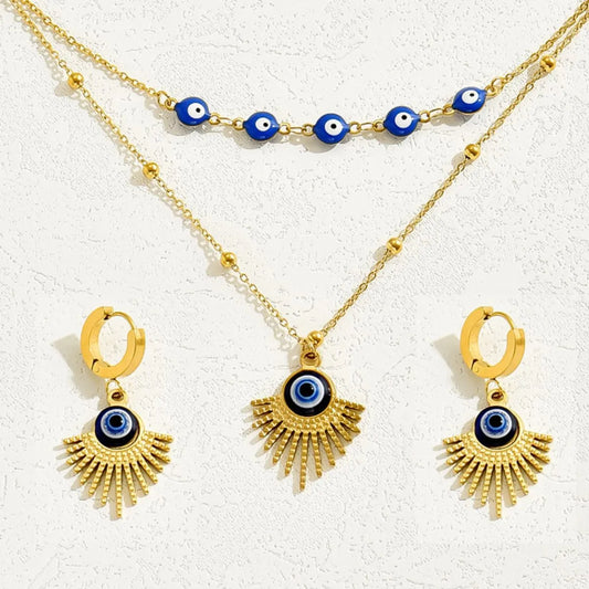 HOF Liora Stainless Steel Resin Necklace and Earrings Jewelry Set