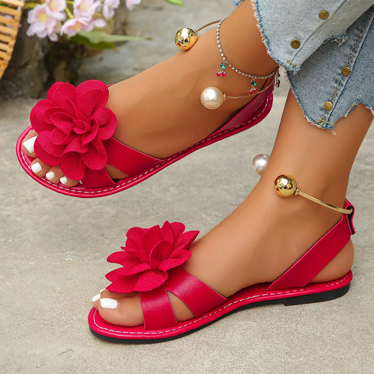 Modern Finesse Elara Flower Open-Toe Sandals