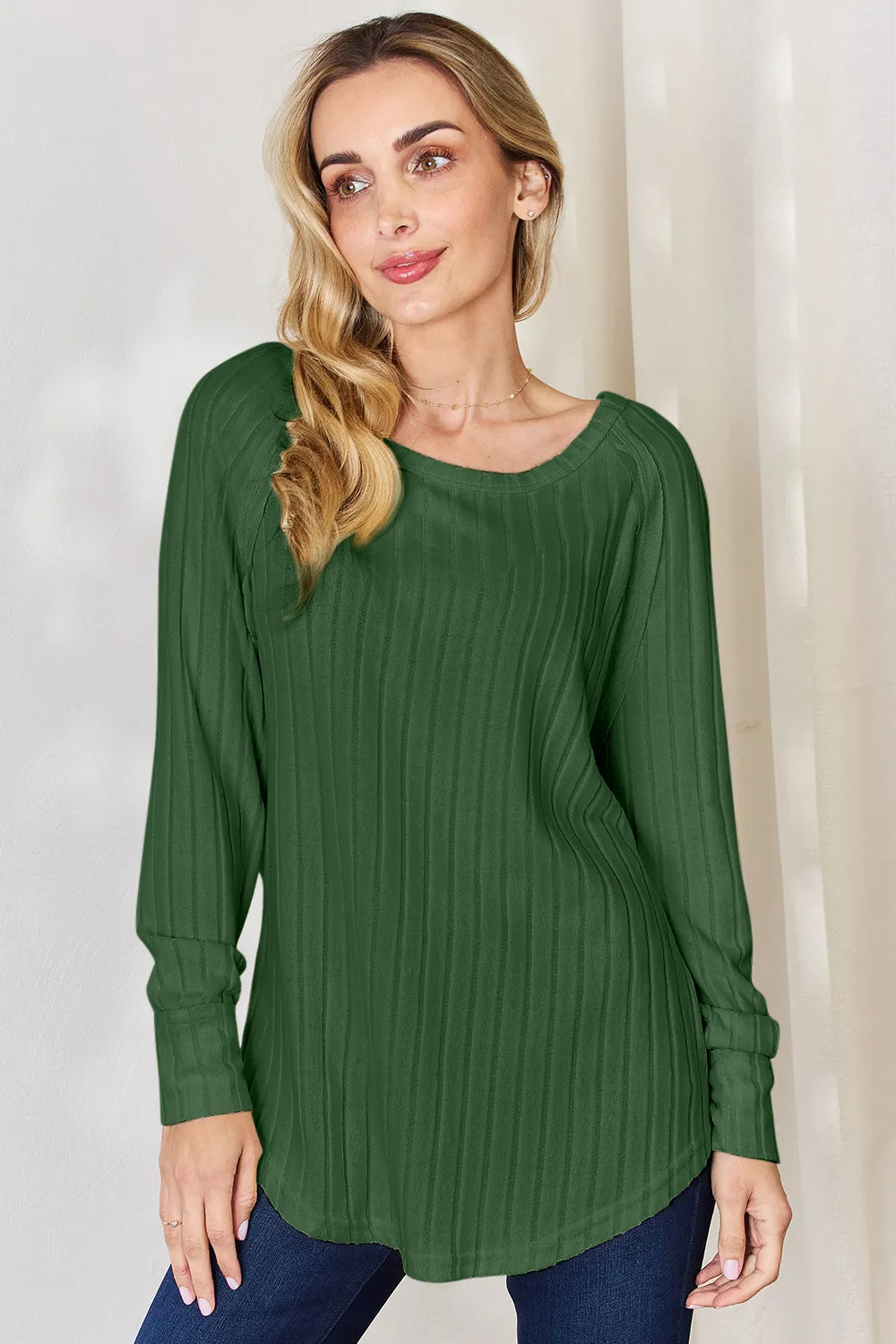 Basic Bae Sienna Ribbed Round Neck Slit T-Shirt