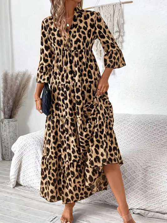 Modern Finesse Sienna Leopard 3/4 Sleeve Midi Dress