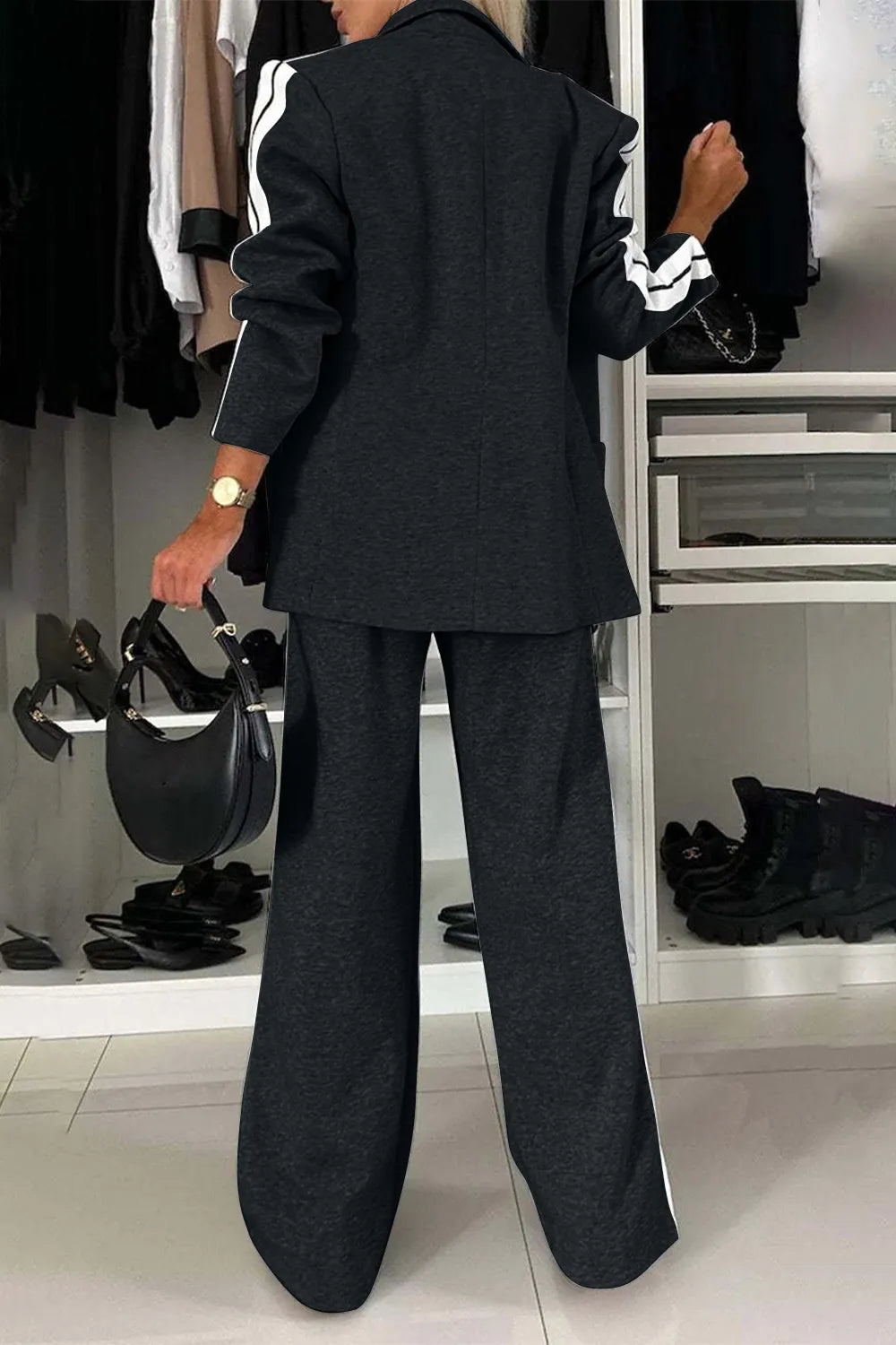 Modern Finesse Arden Contrast Lapel Collar Top and Pants Set