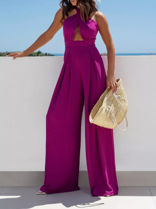 Modern Finesse Kaia Halter Neck Cut-Out Wide-Leg Jumpsuit