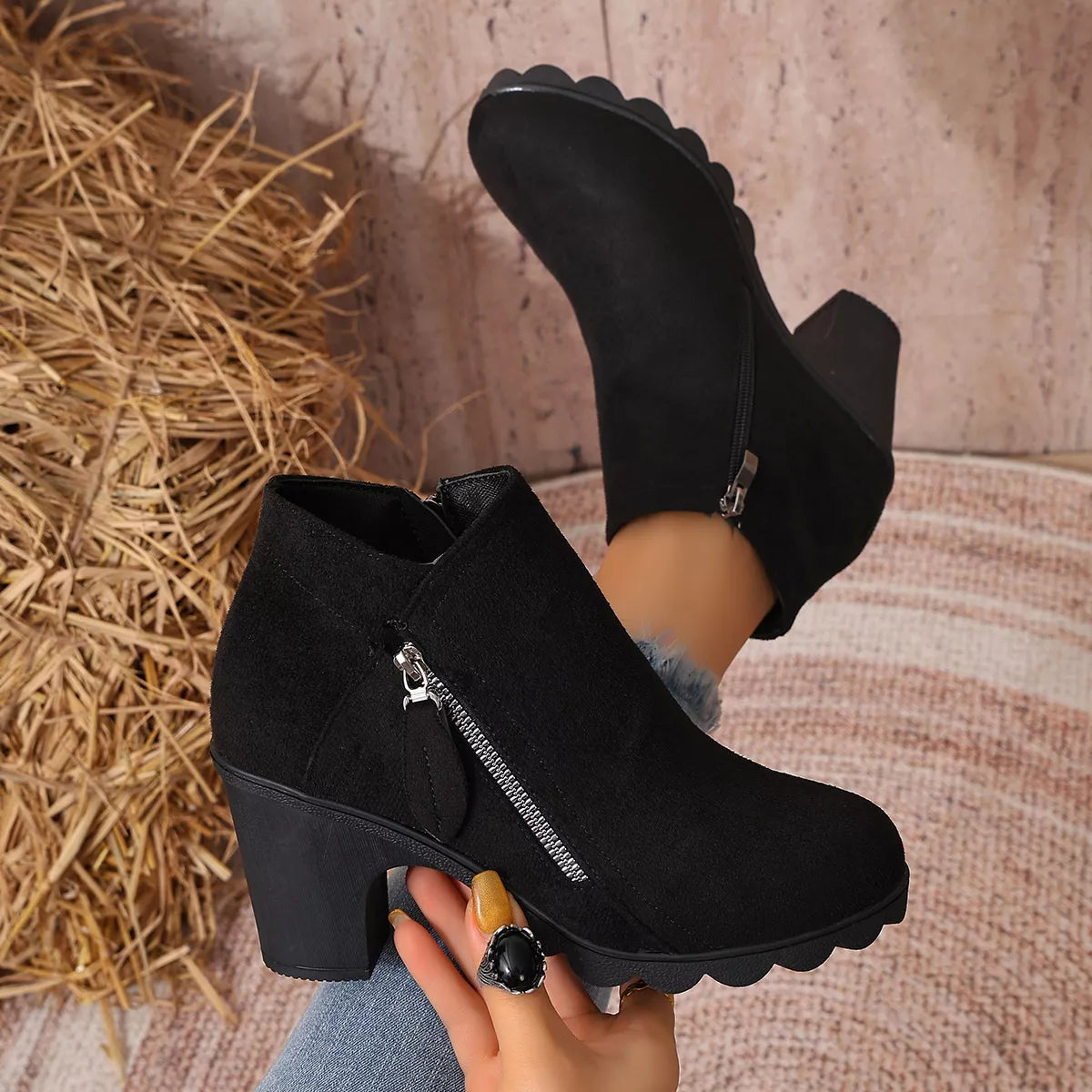 Modern Finesse Hazel Round-Toe Block Heels Boots