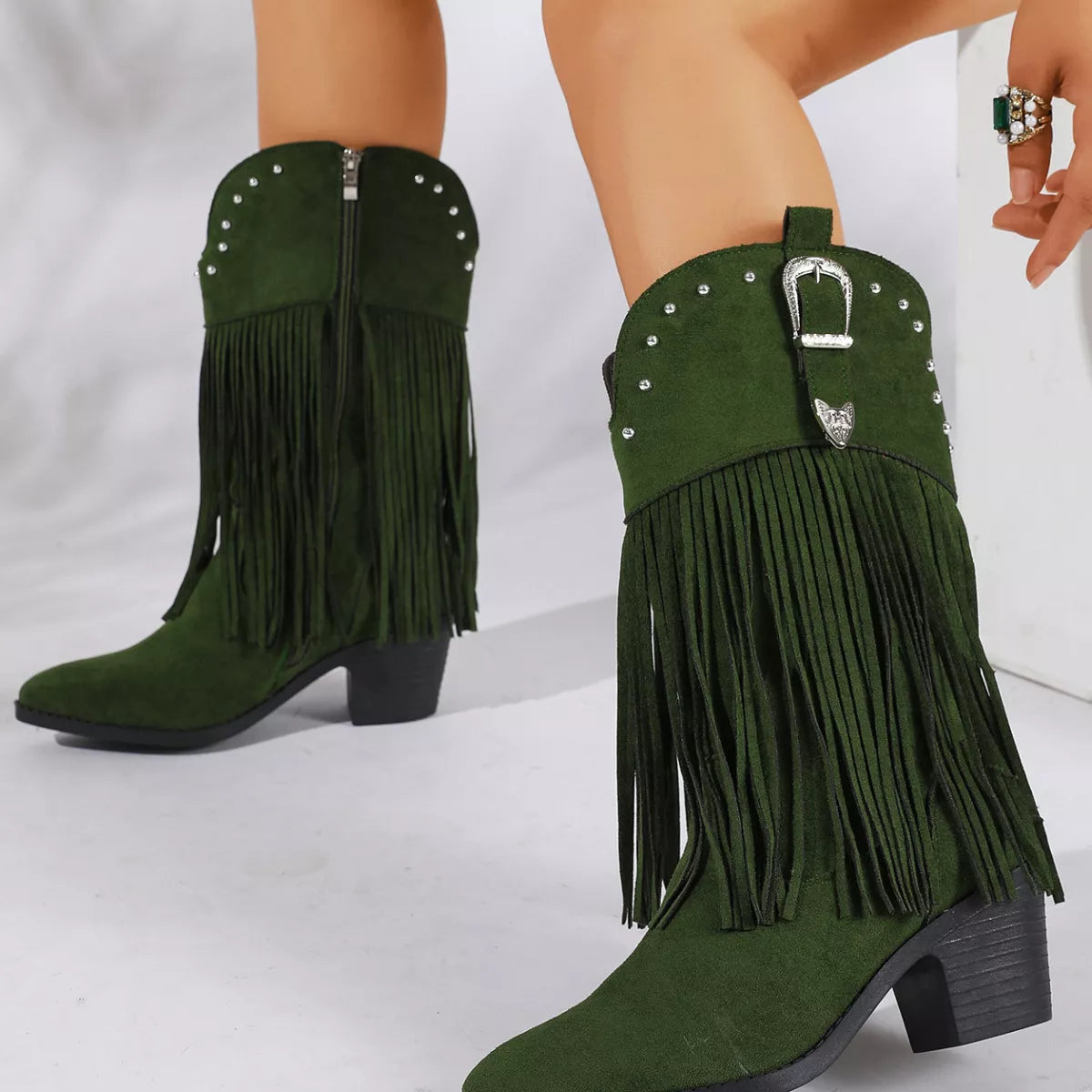 Modern Finesse Festival Fringe Round-Toe Low-Heel Boots - product view 11