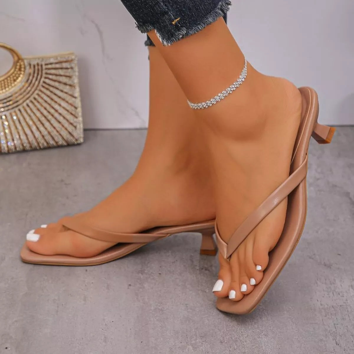 Modern Finesse Iris Toe-Post Kitten-Heel Sandals