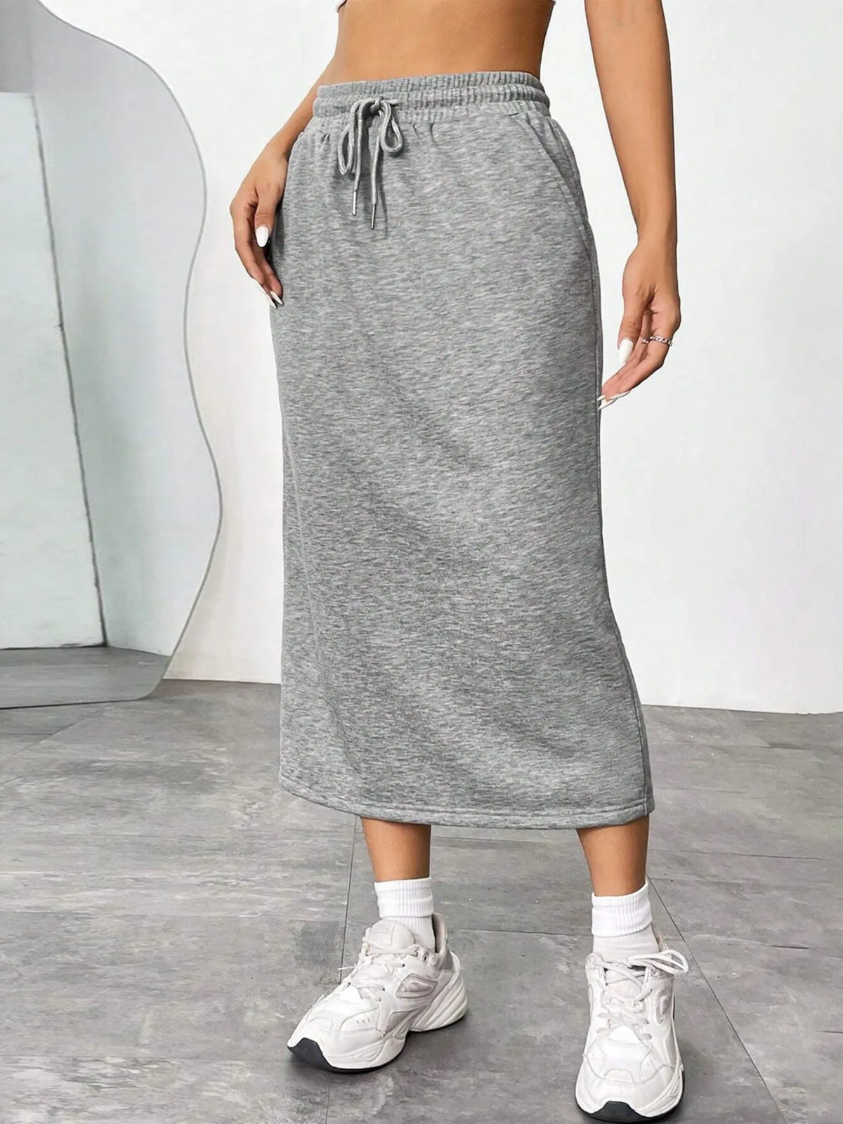 Modern Finesse Arden Slit Drawstring Midi Skirt