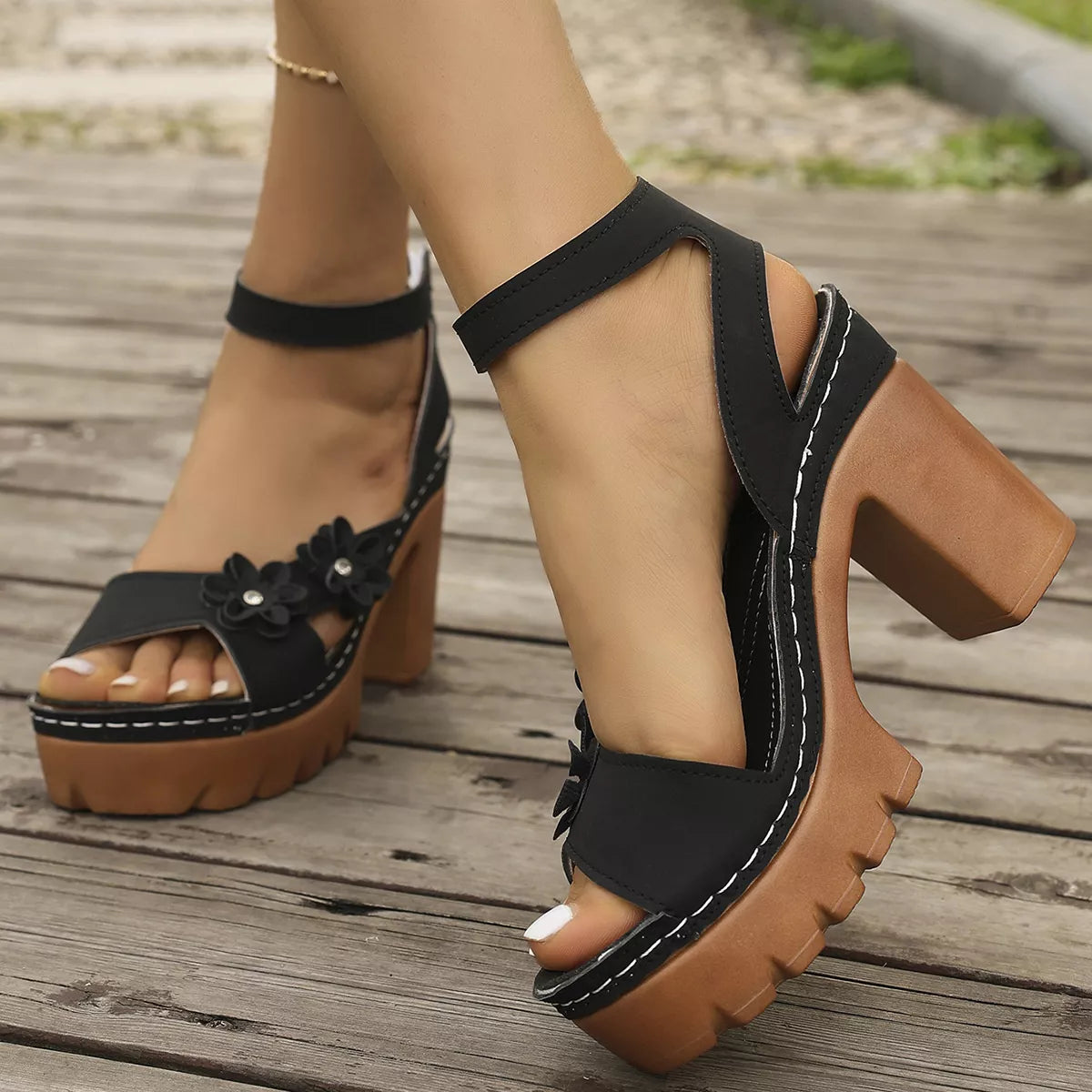 Modern Finesse Lyra Open-Toe Block-Heel Sandals