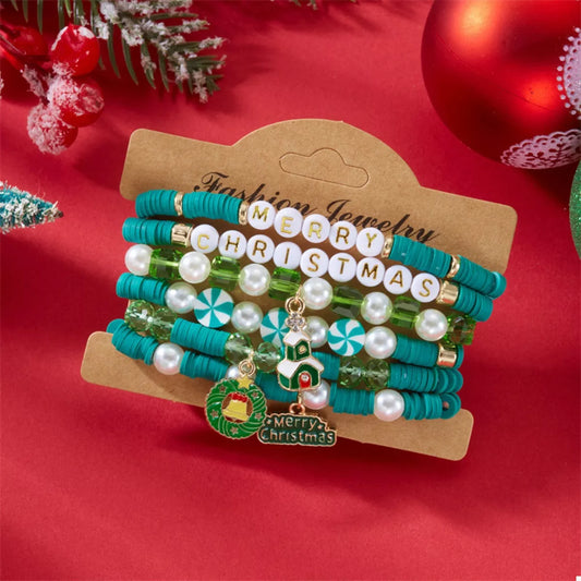 HOF Reverie 6-Piece Christmas Beaded Bracelet with Pearl Accents