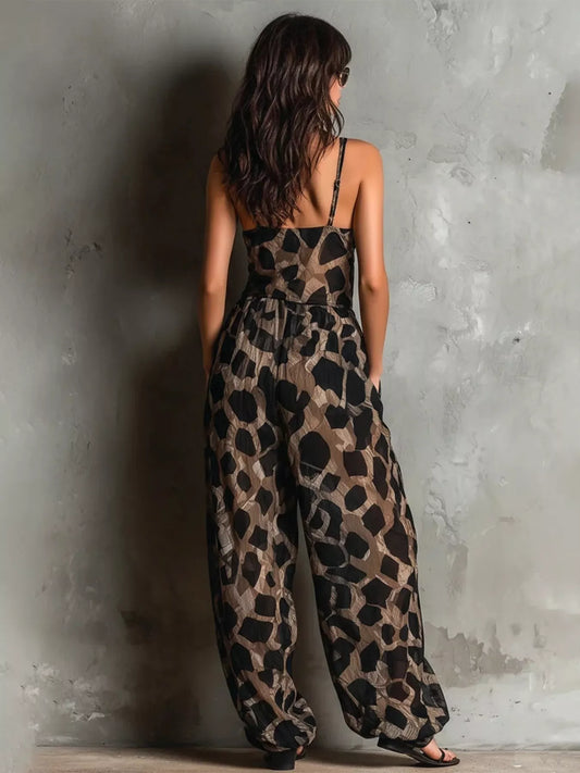 Modern Finesse Elara Leopard Front Tie Detail Wide-Leg Jumpsuit