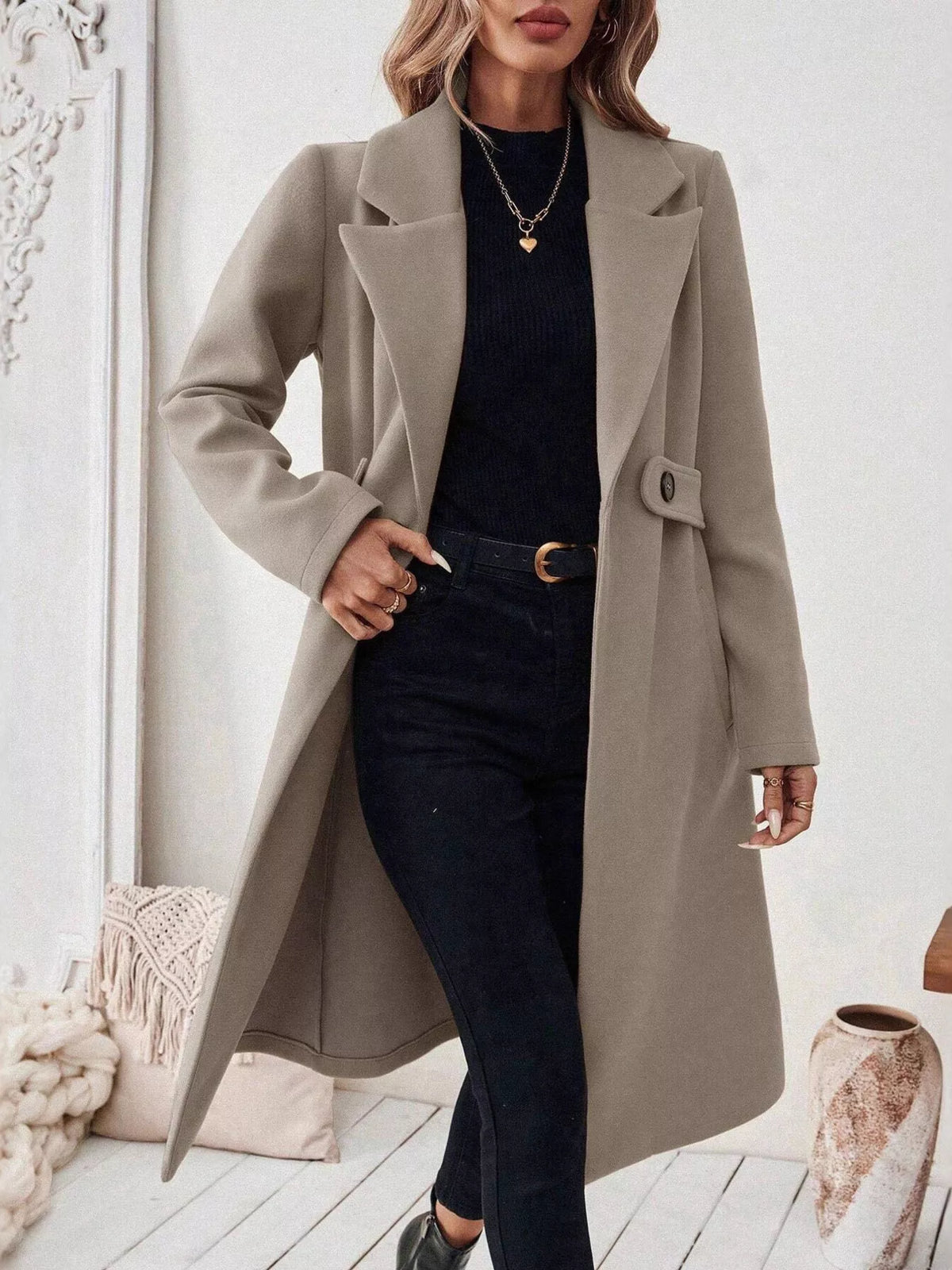 Modern Finesse Elara Lapel Collar Longline Coat