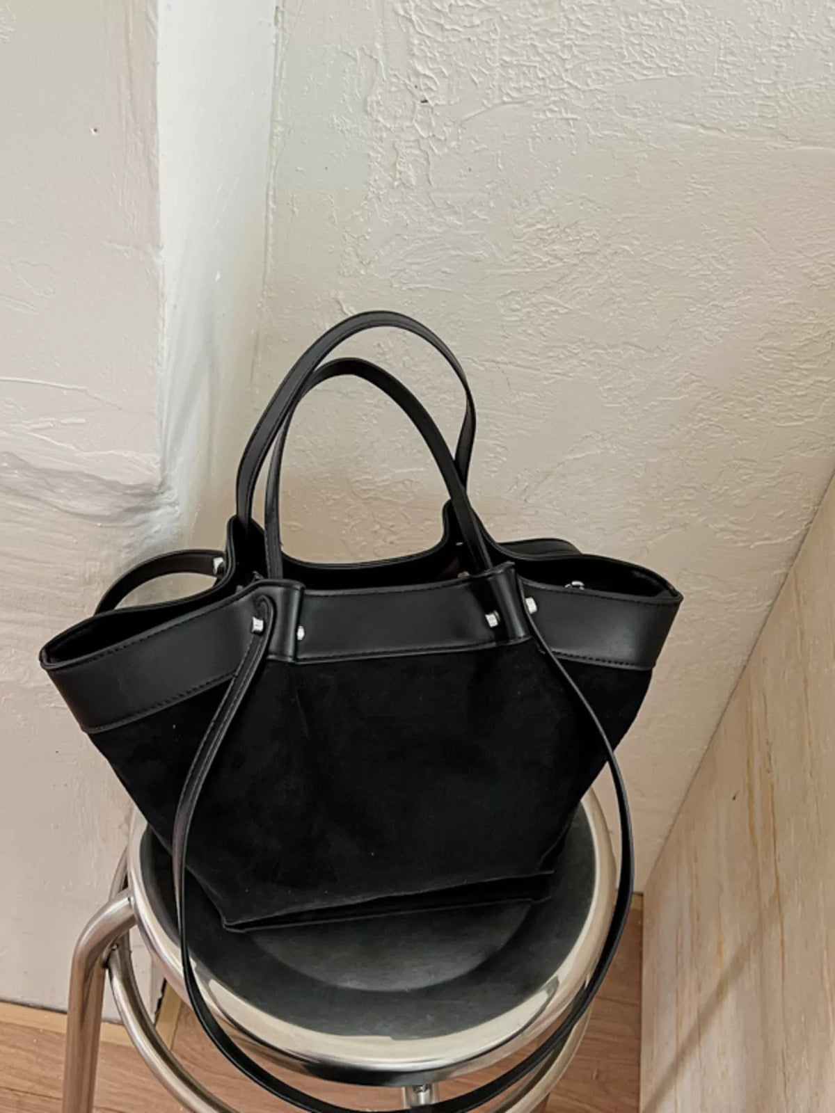 Modern Finesse Heritage PU Leather-Trim Suede Tote Bag