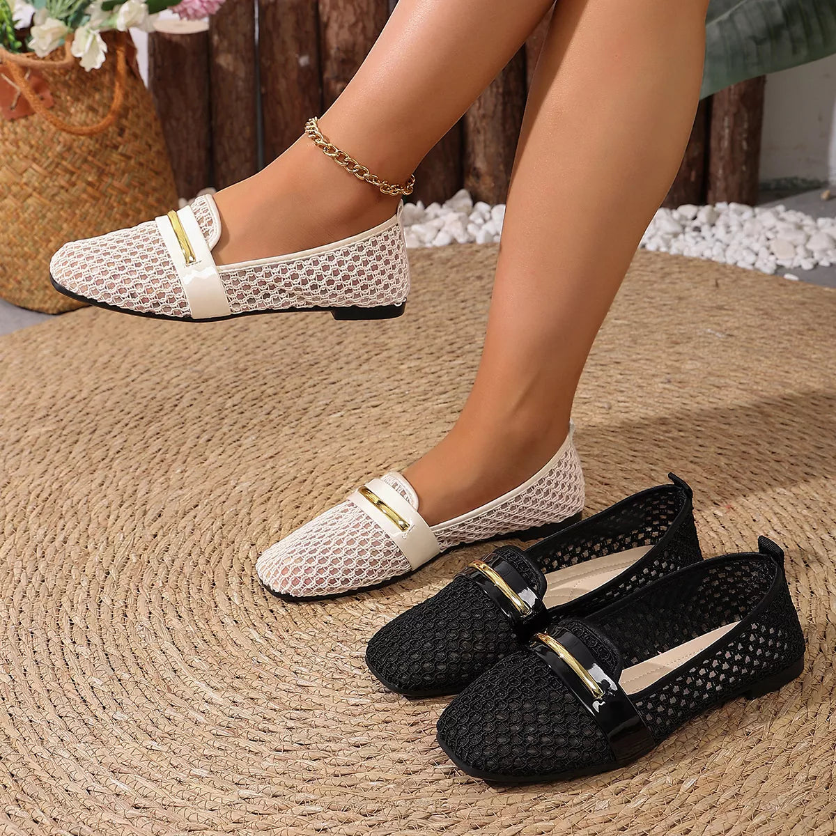 Modern Finesse Noelle Square-Toe Slip-Ons